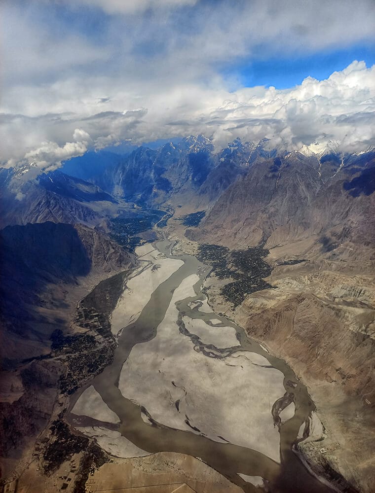 aerial view of indus river in skardu